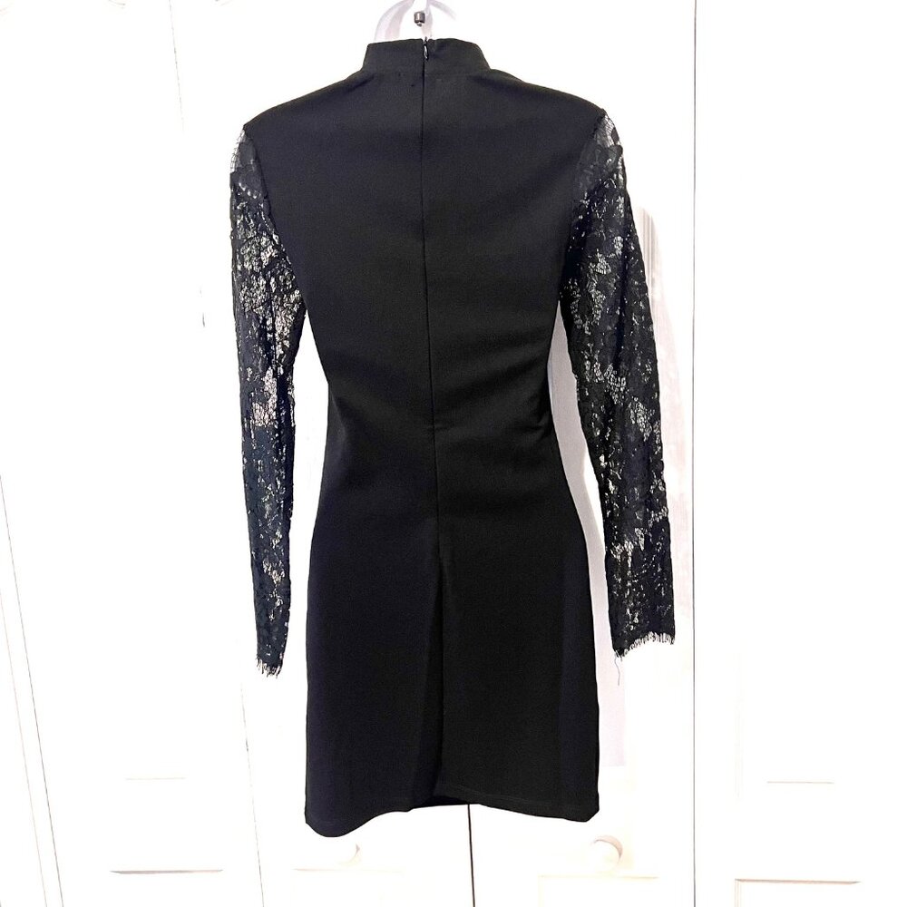 SHEIN Women's X Small Black Stretch Long Lacy Sleeves Mini Dress-Zip Up Back - Picture 10 of 15